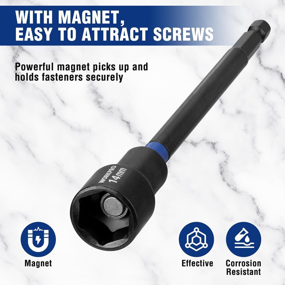 WORKPRO 16PC Magnetic Nut Driver Set Bit 6" Long Nut Driver Metric & SAE 1/4"Hex