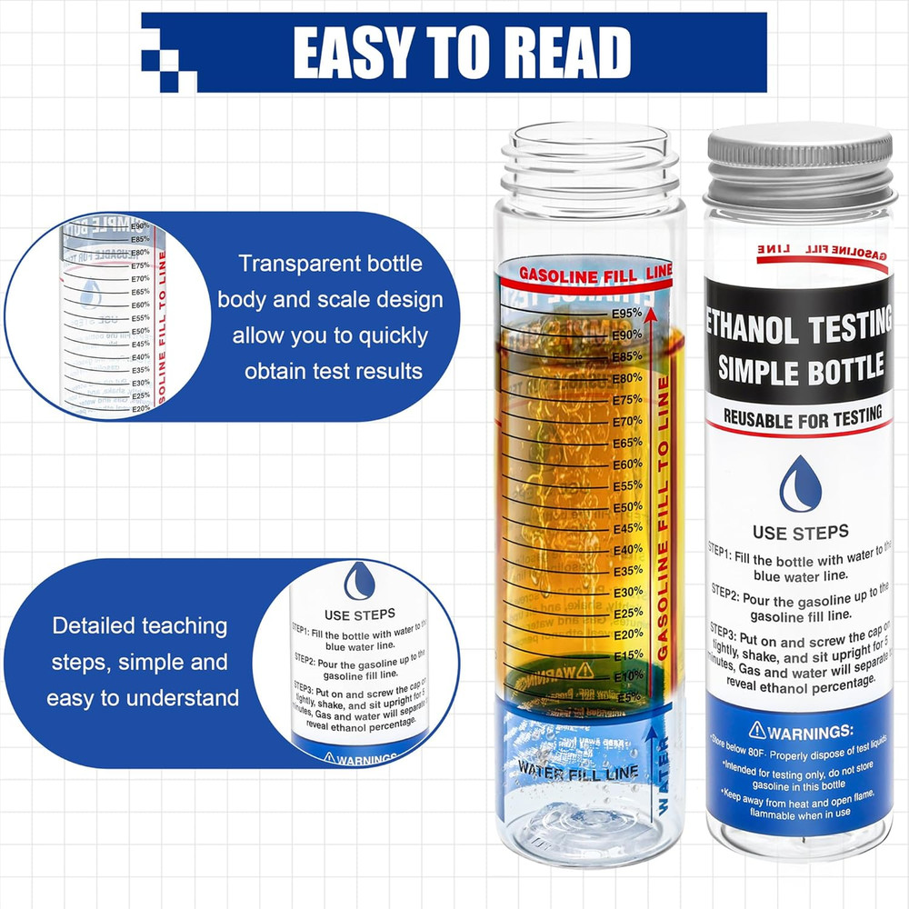 2 Pack E85 Ethanol Tester Bottle, E85 Fuel Gasoline Octane Level Tester with Wid