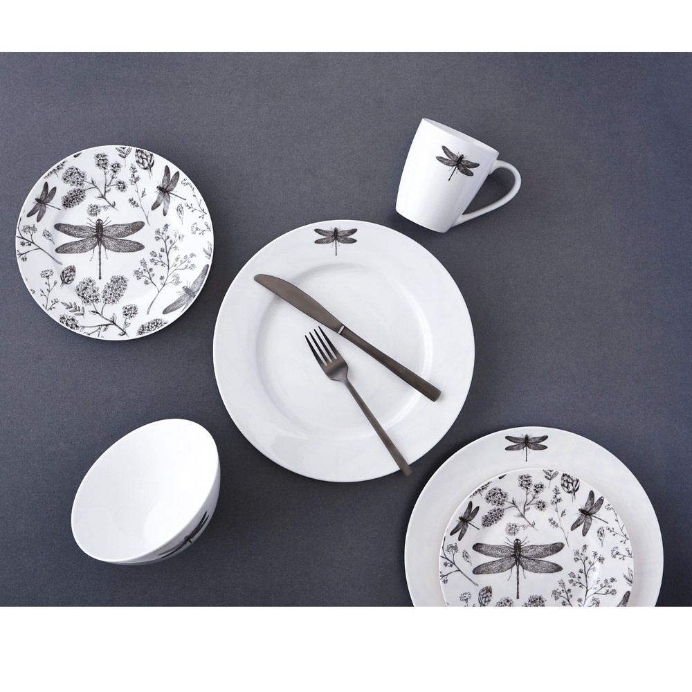Dinnerset 16-Piece Dinnerware Set, White, Dragonfly