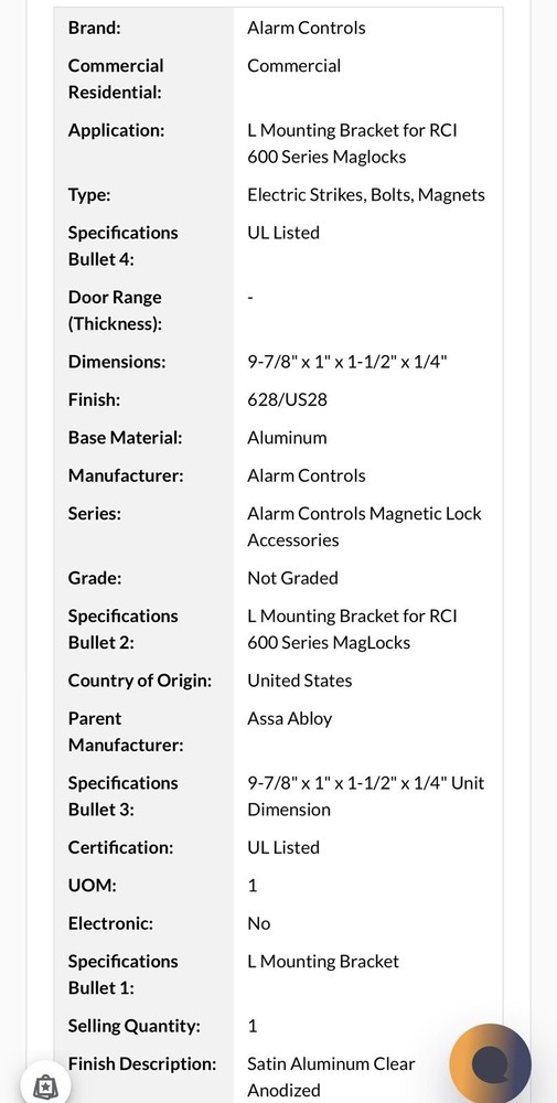 Alarm Controls AM3320 L Bracket NEW