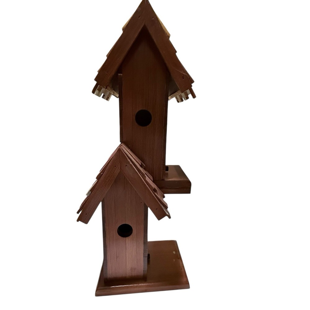 Unique Handmade Rustic Primitive  2 Level Wooden Birdhouse Decor Shanked Roof