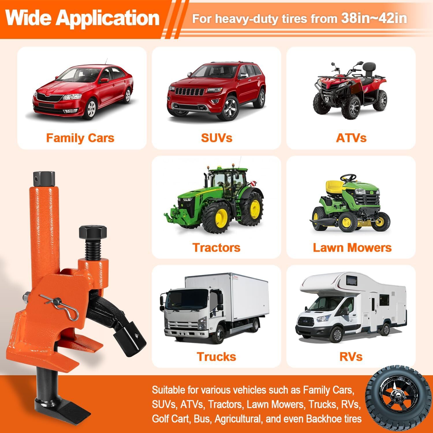 Manual Tire Bead Breaker Changer Tool w Rubber Pad for 38"-42" Car Bus Truck ATV