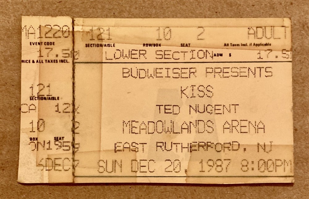 KISS TED NUGENT RARE VINTAGE 1987 TICKET STUB 12/20/1987 MEADOWLANDS ARENA NJ