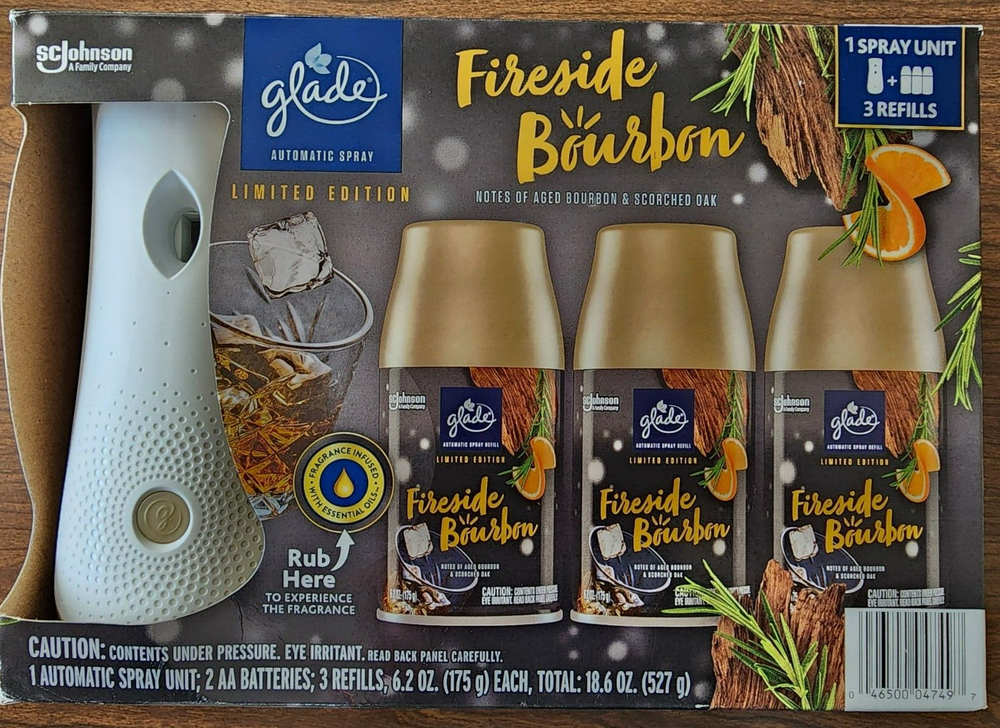 Glade Automatic Spray Refills,Fireside Bourbon,Limited Edition Starter Pack Oak