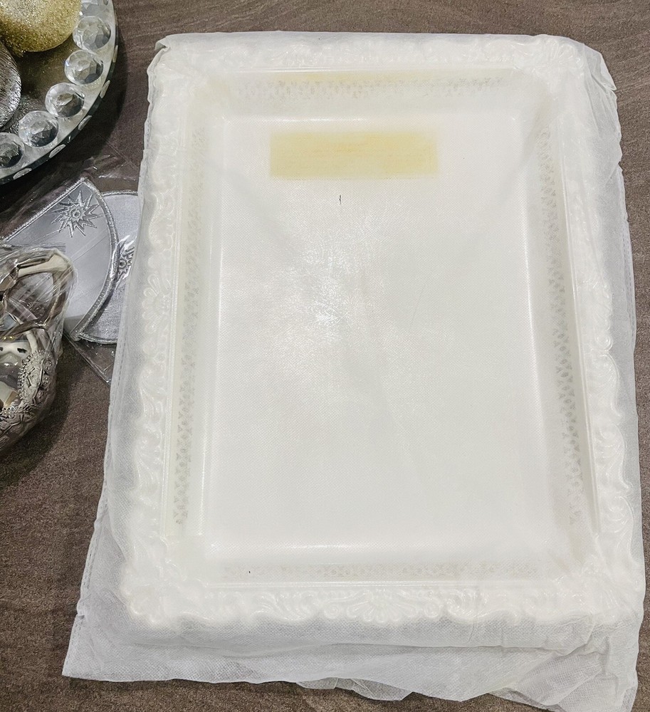 Moroccan Rectangle Silver Finish Serving Tray/platter. Large.