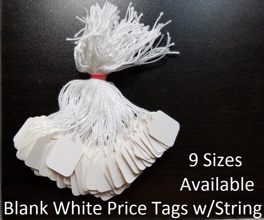 Pre-Strung Blank White Merchandise Price Tags Large Small Hang String Jewelry