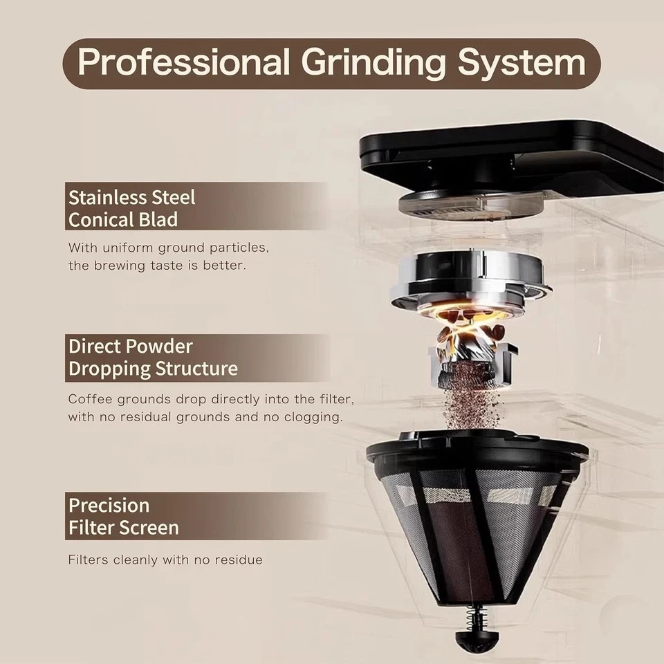 Coffee Maker with Grinder, Programmable Hot and Cold Coffee Maker with 22 oz Gla