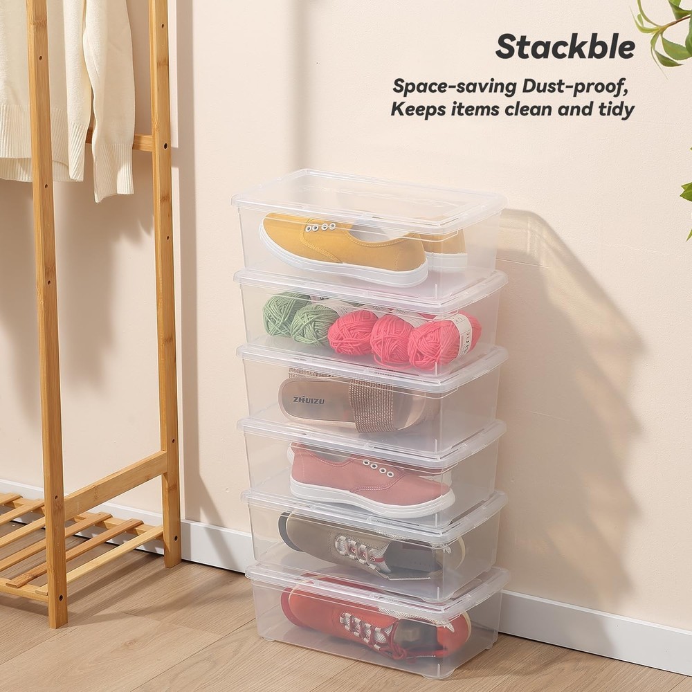 8 Packs 6 Quart Latching Storage Box,Shoe Boxes Clear Plastic Stackable Stora...