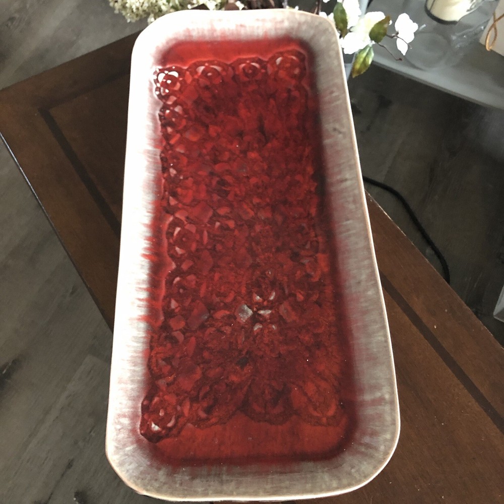 Bantam Tileworks 18” x 8.25” Rectangle Textured Glossy Deep Red Serving Platter