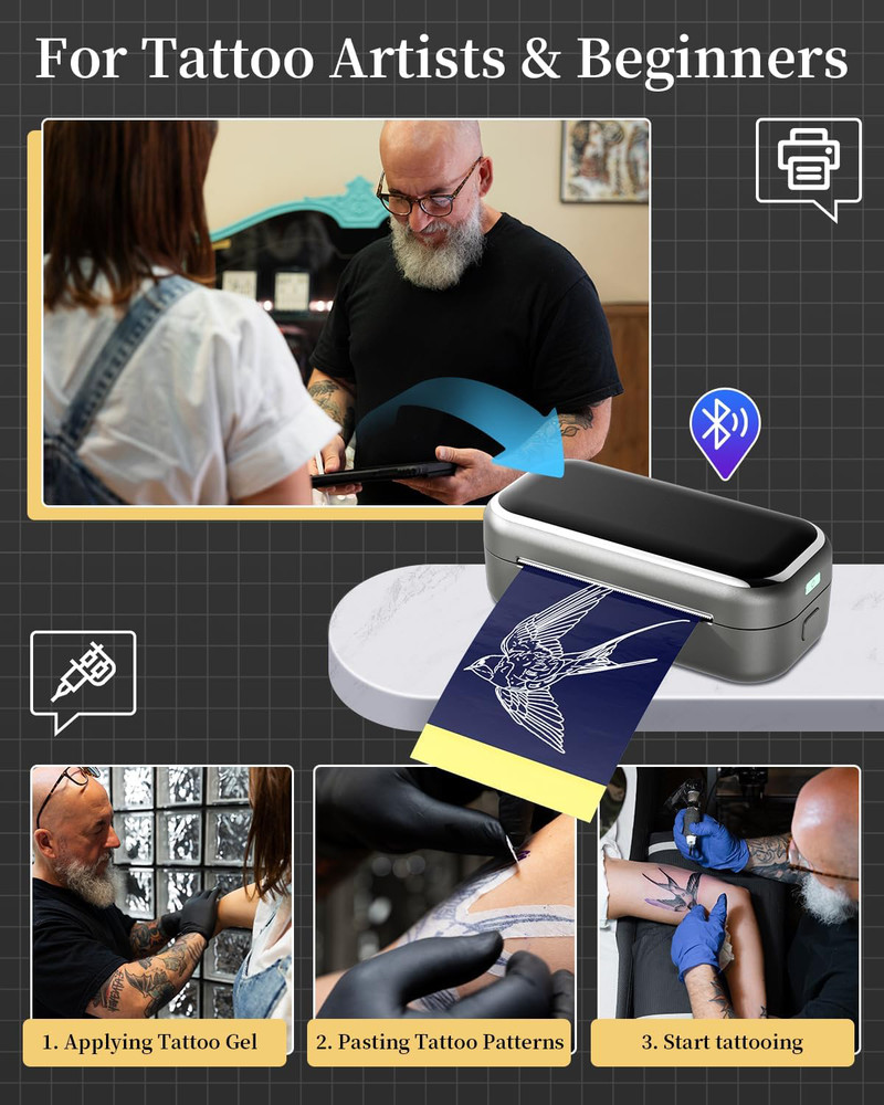TP31 Bluetooth Tattoo Template Printer, Thermal Machine With 30pcs Tattoo Paper