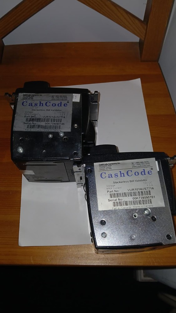 lot of two CASHCODE BILL VALIDATOR VUR1014US7714 untested offer as is