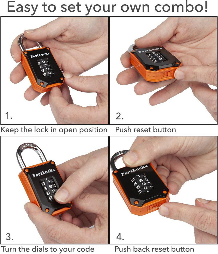 2 Pack Orange 4-Digit Combination Lock - Heavy Duty, Waterproof, Resettable