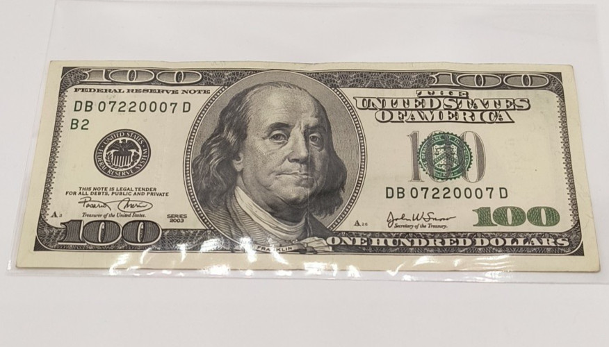$100 Bill 2003 Series, Trinary Federal Reserve Note With Errors