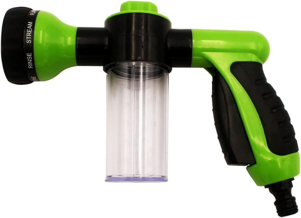 Compact High Pressure Cleaning Nozzle with 8 Adjustable Foaming Patterns - Green