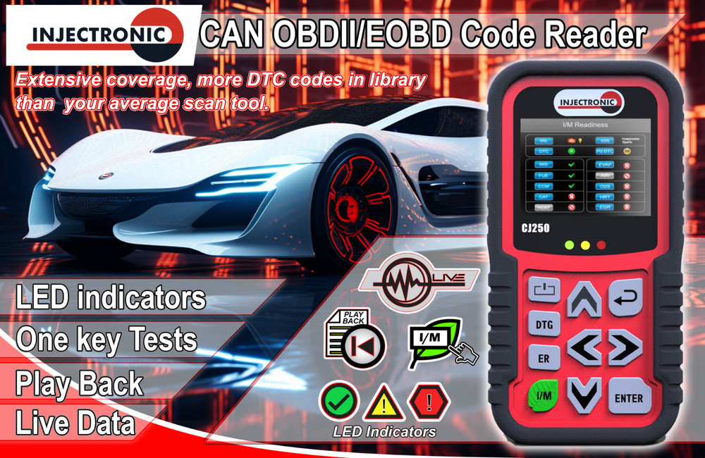 Injectronic CJ250, Automotive OBD2 Diagnostic Scantool, Enhanced Code Reader