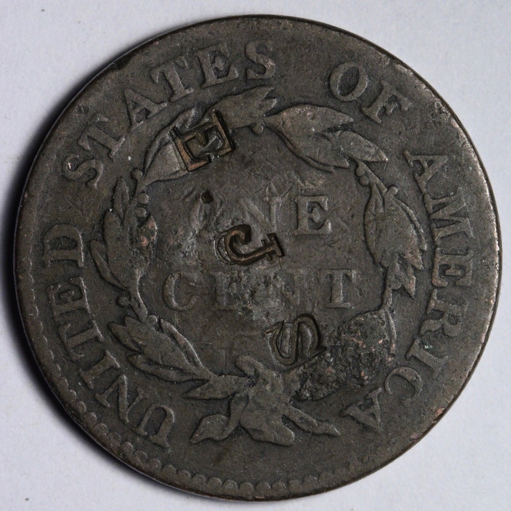 1821 Key Date Coronet Head Large Cent Counterstamp "EJS" E140 XSCP