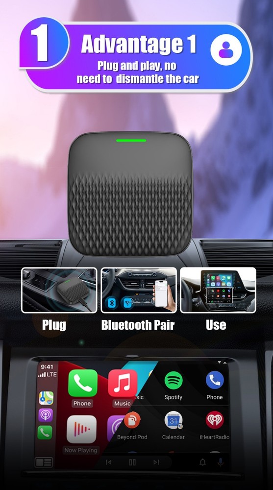 2 in 1 Wireless Android Auto Adapter Carplay Adapter USB Car Dongle Connect Box