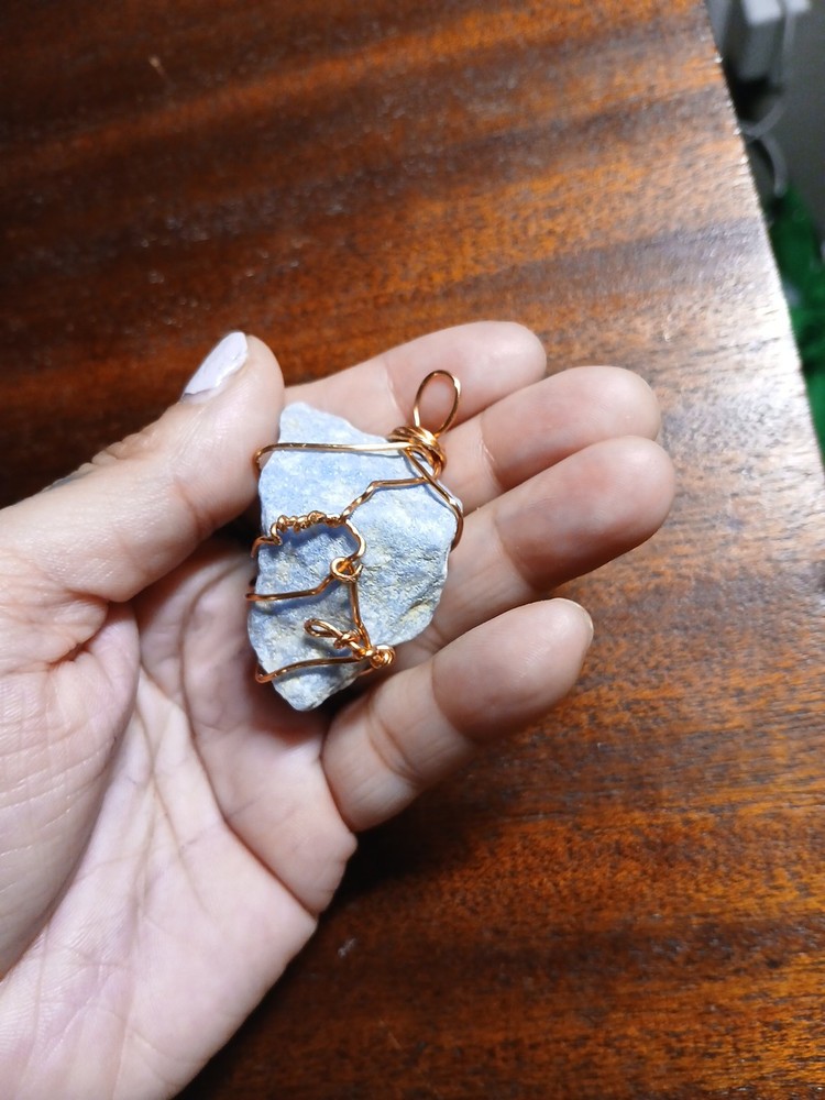 Copper Wire Wrapped rough Blue Calcite