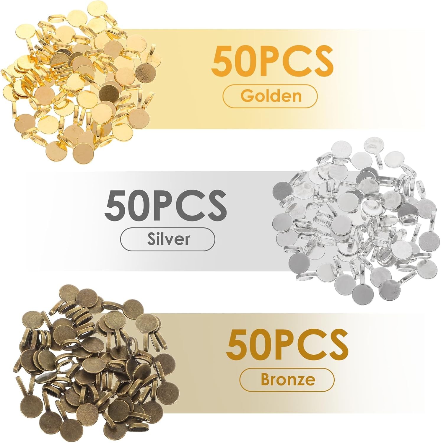 150Pcs Glue-On Bails Pendants, Round Flat Pad Connector Charms for Jewelry