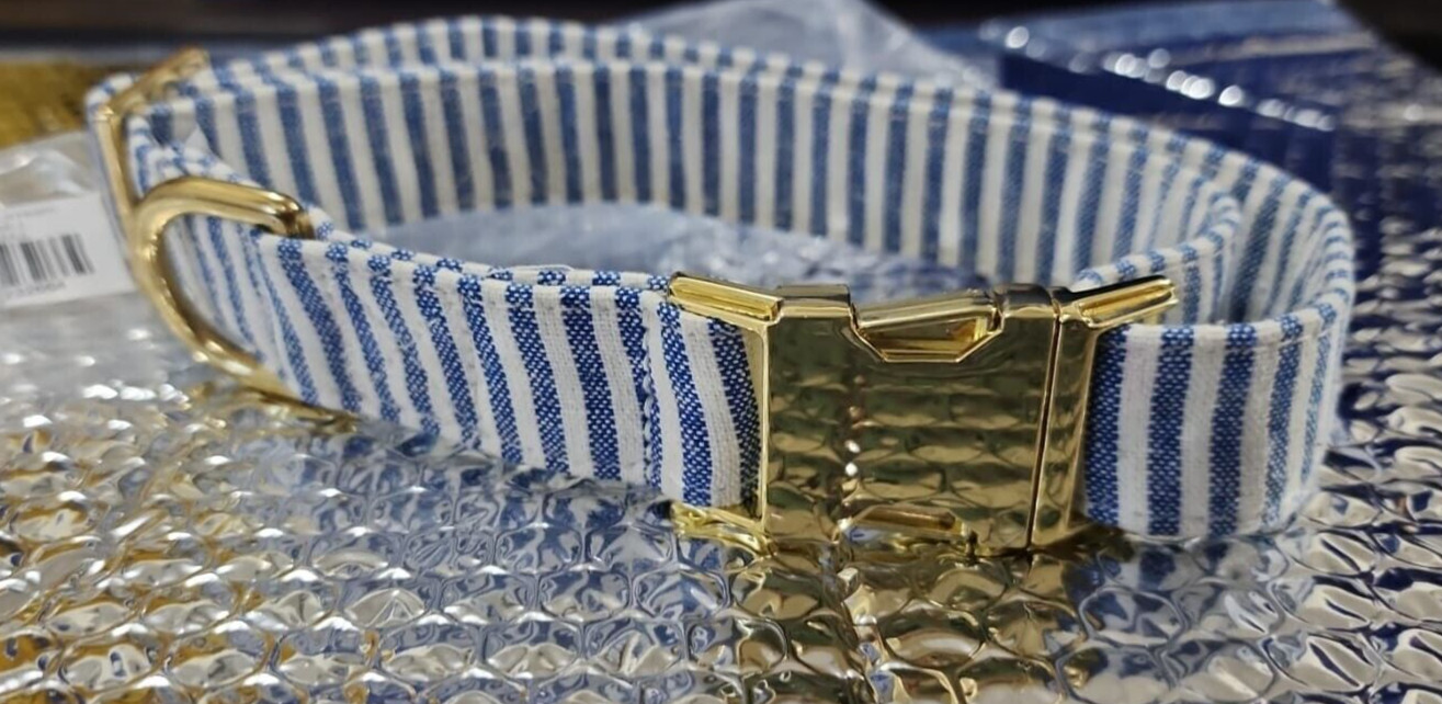 THE FOGGY DOG BELT LAKE BLUE STRIPE COLLAR L COL-325-L