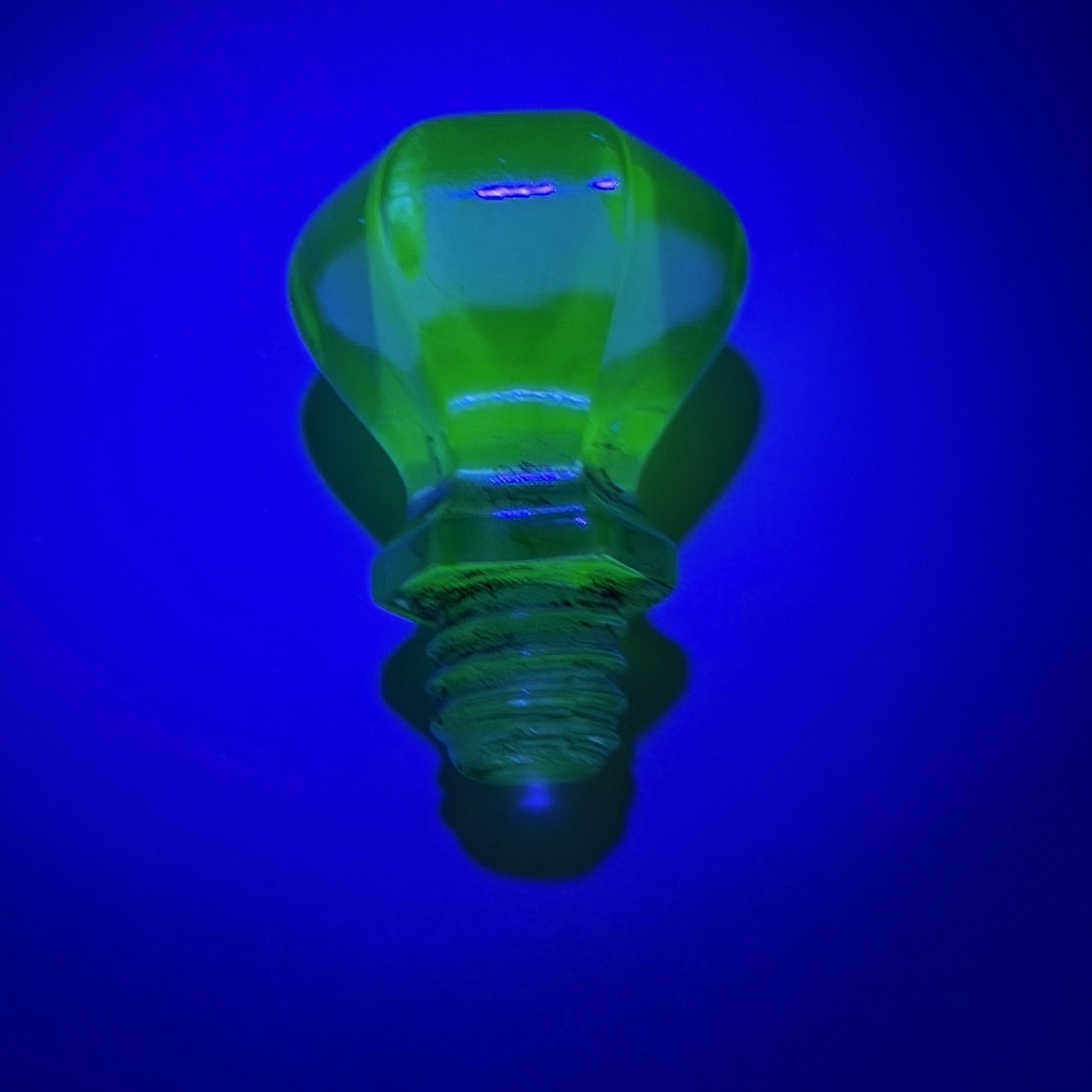 One Green 1” Uranium Vaseline / glowing Glass Knob Dresser Pull Small Hexagon