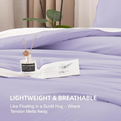 Purple Comforter Size, 3 Pieces Lightweight Solid Bedding Full Lavender