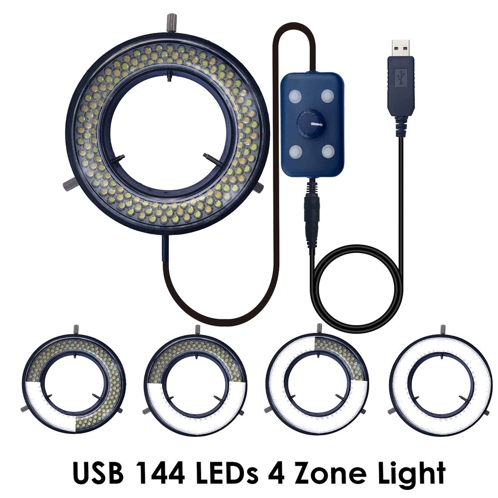 Microscope Light LED Ring Illuminator, USB 144 LEDs with 4 Lighting Zone Adju...