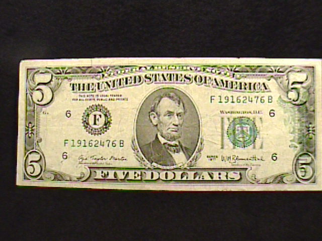 ERROR $5 FIVE DOLLAR BILL, PARTIAL OVERPRINT, DARK INK
