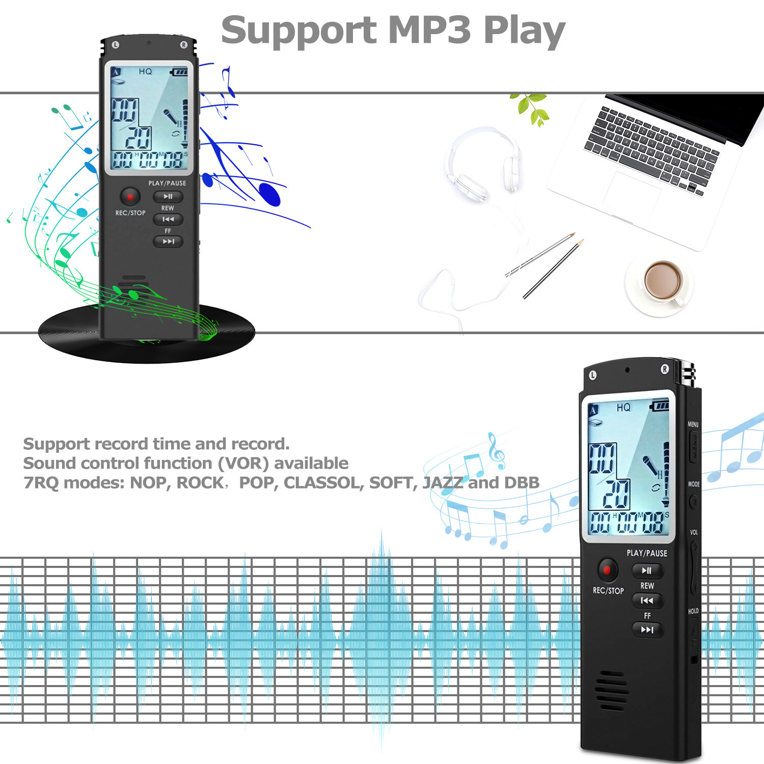 Voice Activated Mini Digital Sound Audio Recorder Dictaphone MP3 Player 8/16/32G