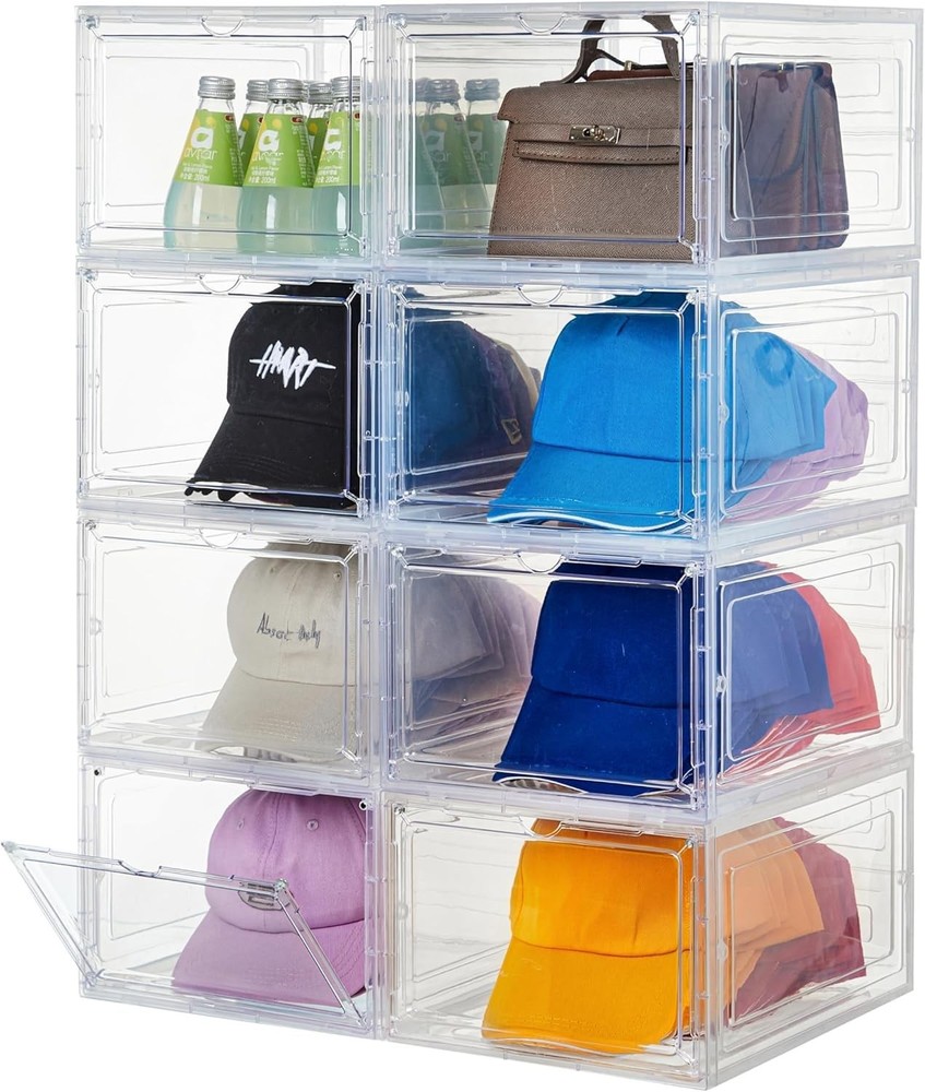 Upgrade Harder Solid Plastic Hat Organizer for Baseball Caps, 8 Pack Stackabl...