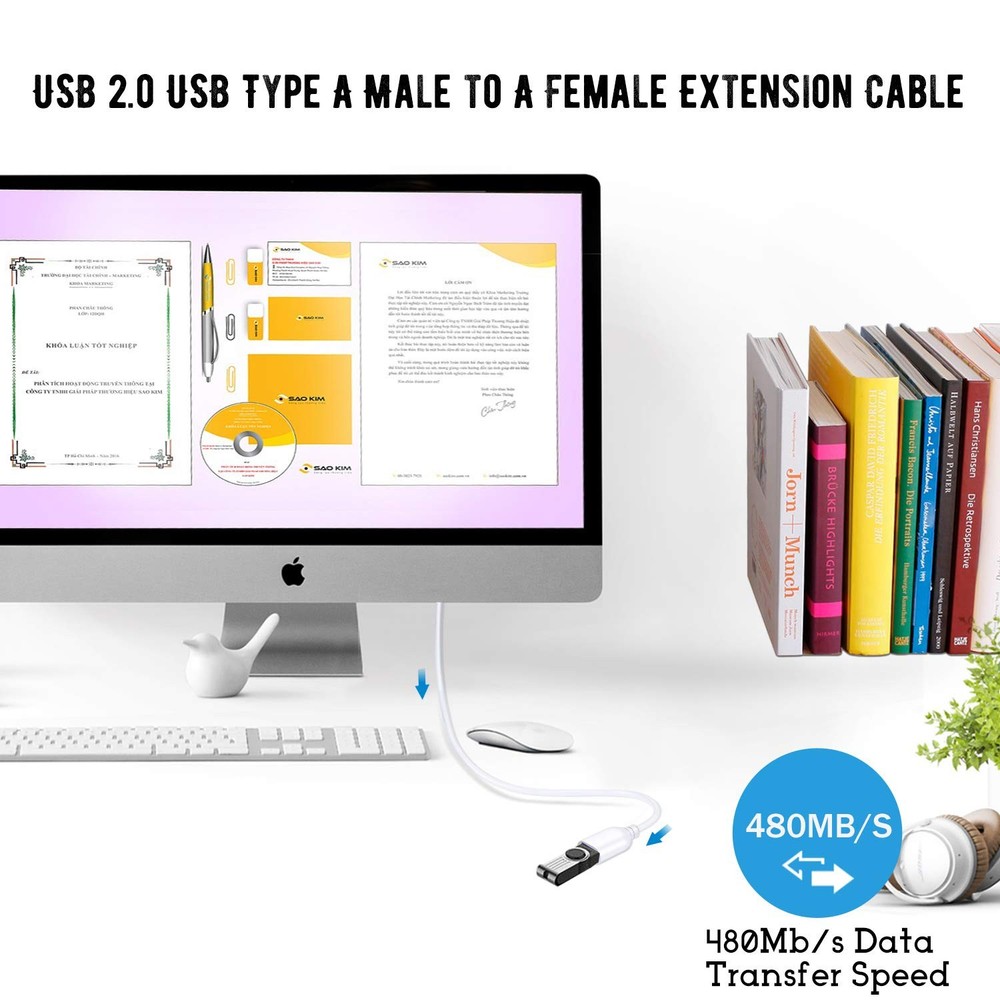 Costyle USB Extension Cable White 15ft, 2 Pack 2.0 Extender 15FT,