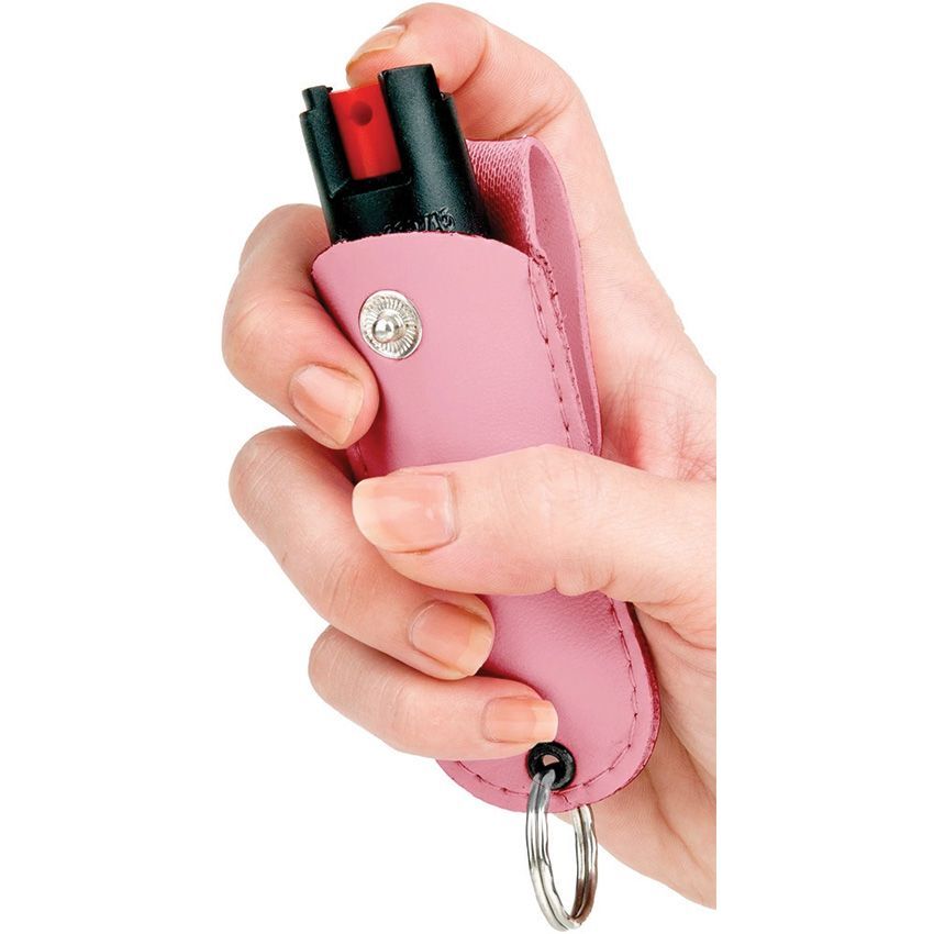 Pepper Spray Guard Dog UV Dye 16ft Range Pink Leather Snap Button Case