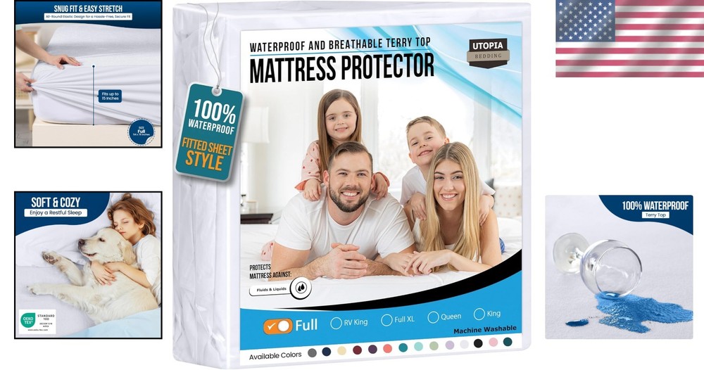 Waterproof Mattress Protector - Full Size, White, 200 GSM