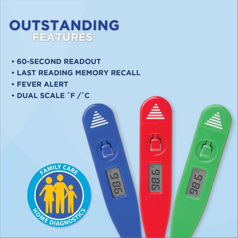 Digital Thermometer | 60-Second Readout | 9-Piece Display | Clinical Rigid Ti...