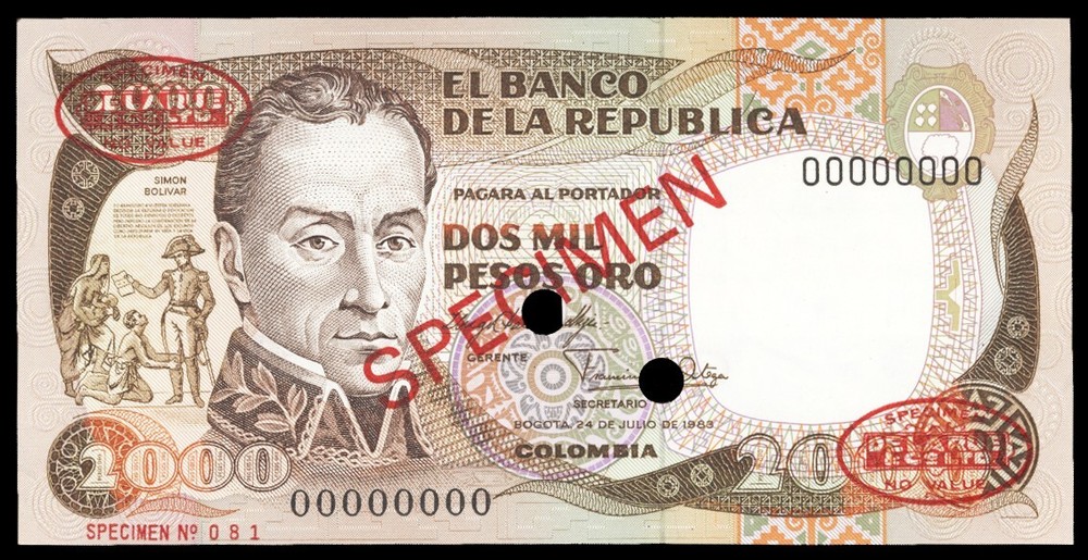 Colombia  P430as, Specimen Banknote.