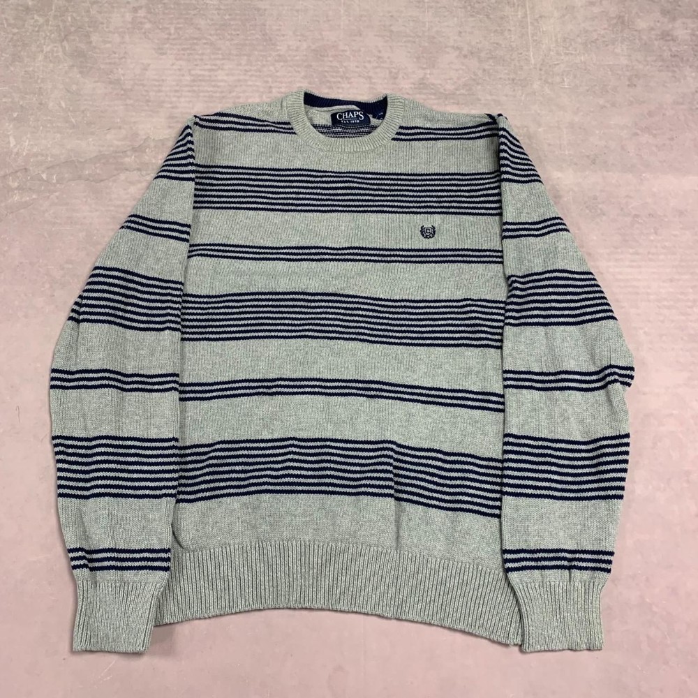 Chaps Knitted Jumper Striped Patterned Chunky Knit Sweater With Embroidered