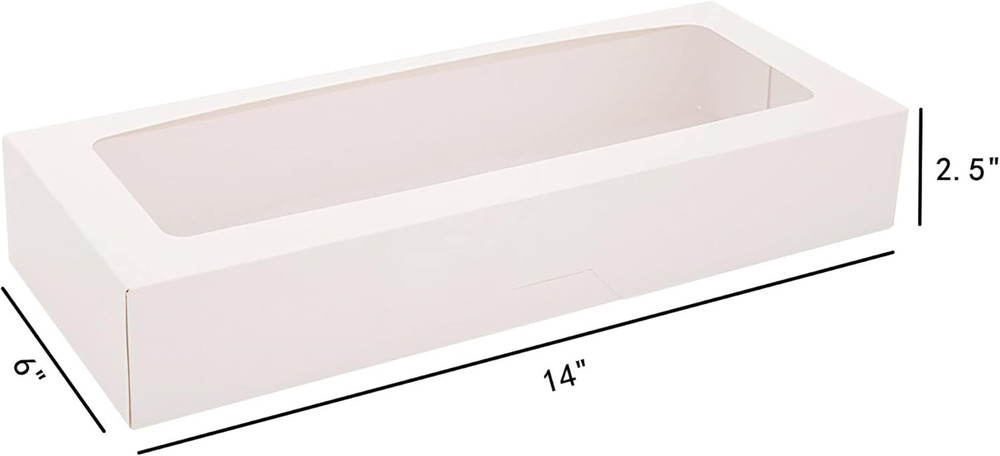 24-Pack 14" X 6" X 2.5" Cookie Boxes, Bakery Boxes with Window, Strawberry Boxes