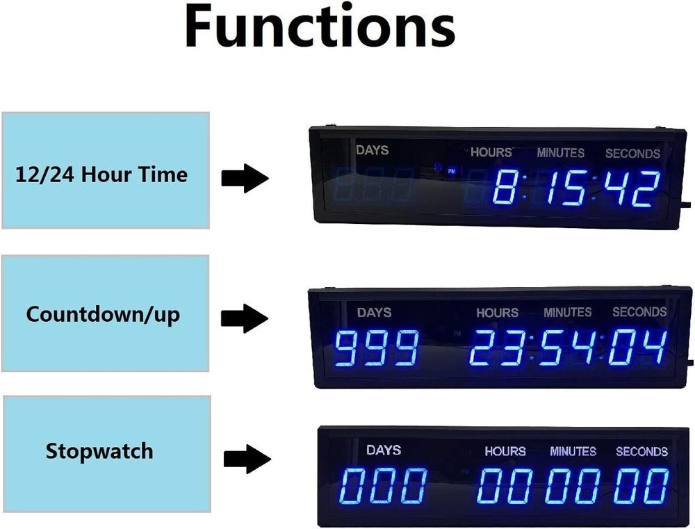 Blue 1.8" 9Digits Large LED Countdown Count Up Days Clock with Remote Christm...