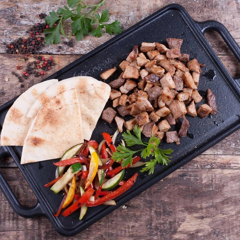 Rectangular Cast Iron Griddle. Double Burner Griddle, Reversible Grill, 13 x ...