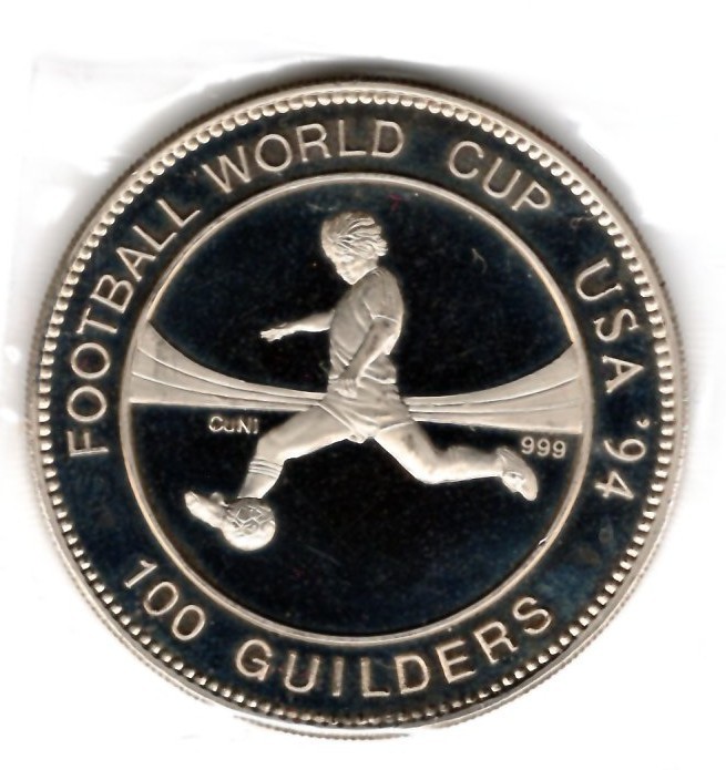 SURINAME 1994 100 GUILDER PROOF WORLD CUP FDC