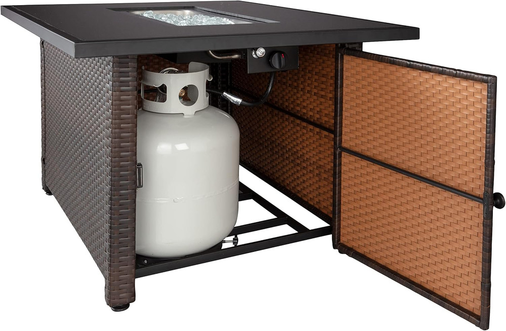 Stylish Brown/Black Rectangular Outdoor Gas Fire Table with Multi Color Design
