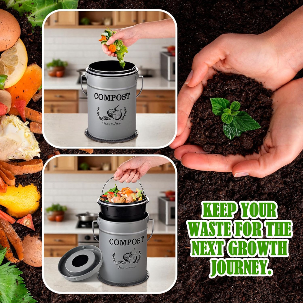 Countertop Compost Bin Kitchen,Odorless Indoor Compost Bin with Lid and Compost