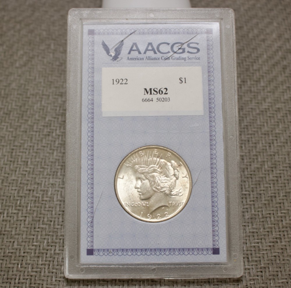 1922 UNCIRCULATED PEACE SILVER DOLLAR AACGS