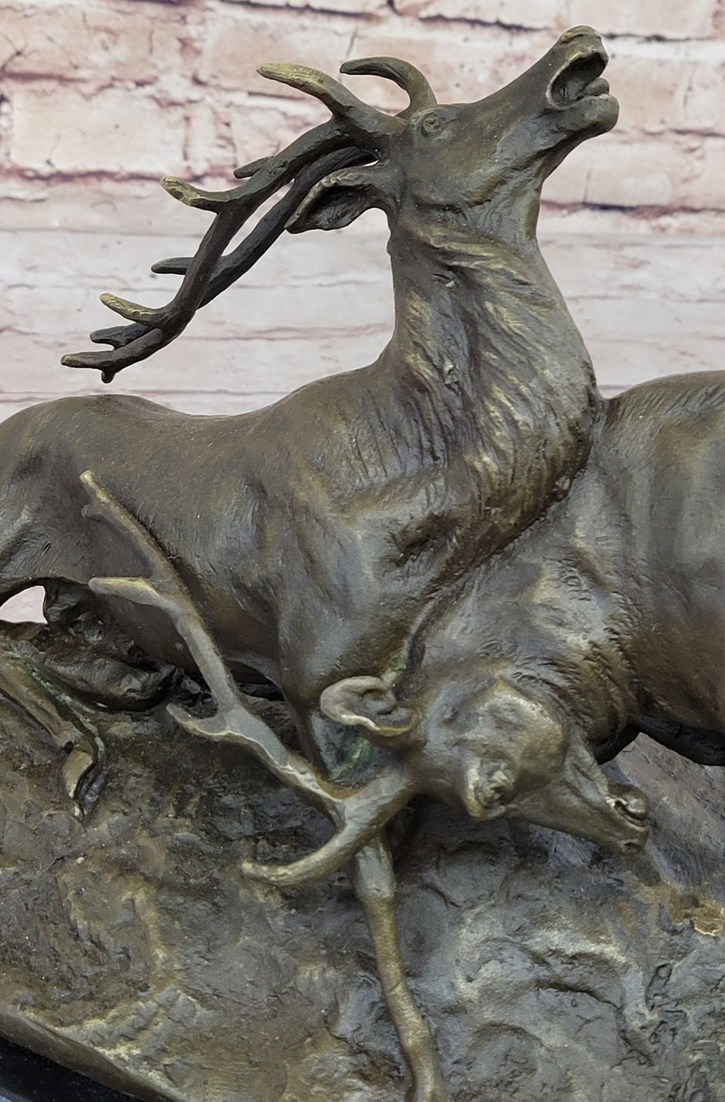 Art Deco Brown Patina Two Stags Museum Quality Bronze Hot Cast Sculpture Sale