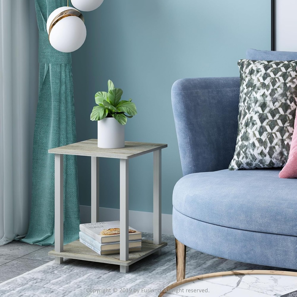 SIMPLISTIC Side Table Set of 2 2-Tier Square Modern End Table Nightstand Night