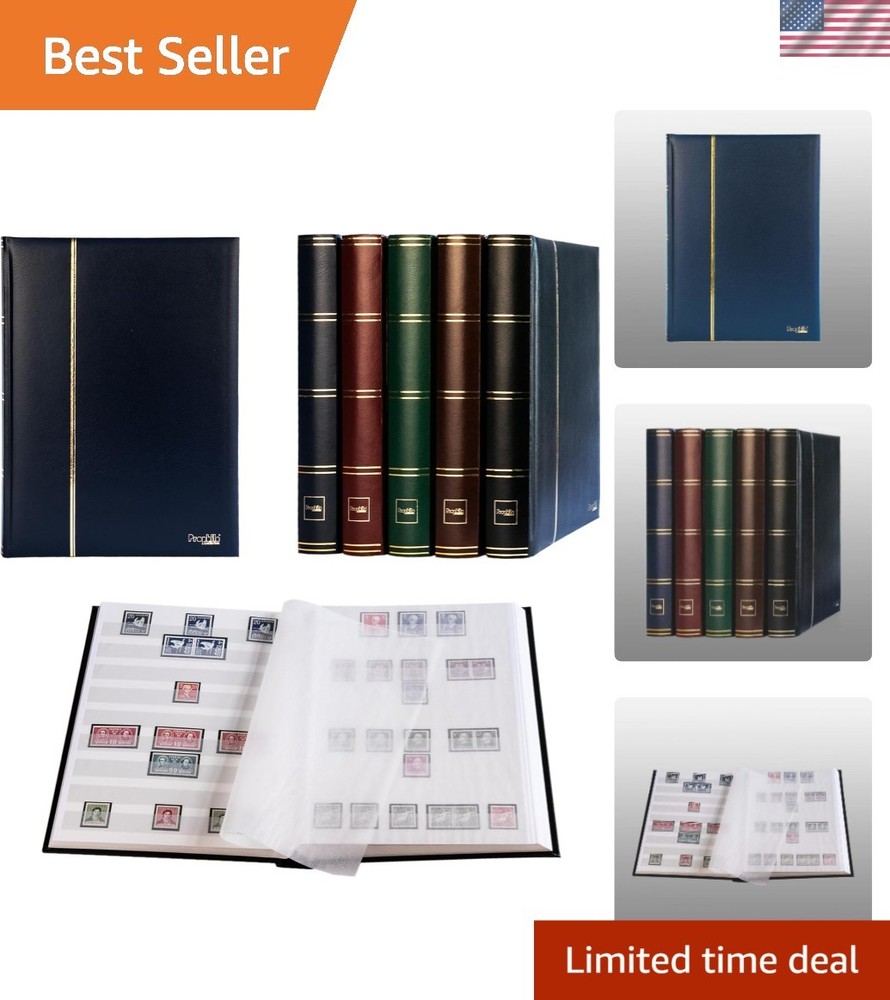Stylish Stamp Collection Book - 60 White Pages, Durable Blue Leatherette Finish