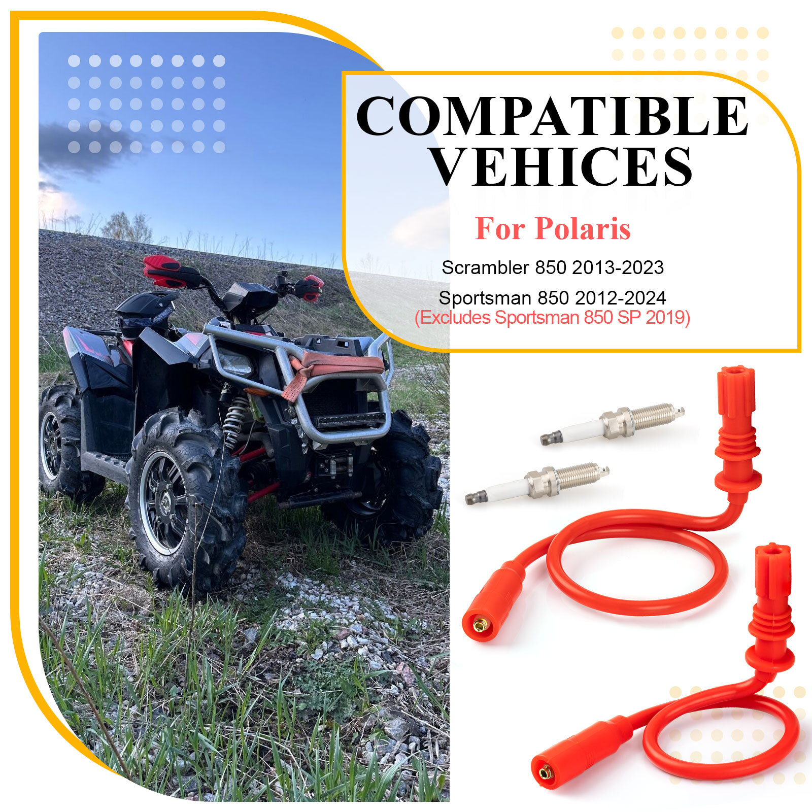Spark Plug & Wire Cap for Polaris Scrambler Sportsman 850 2012 2013 2014 - 2024