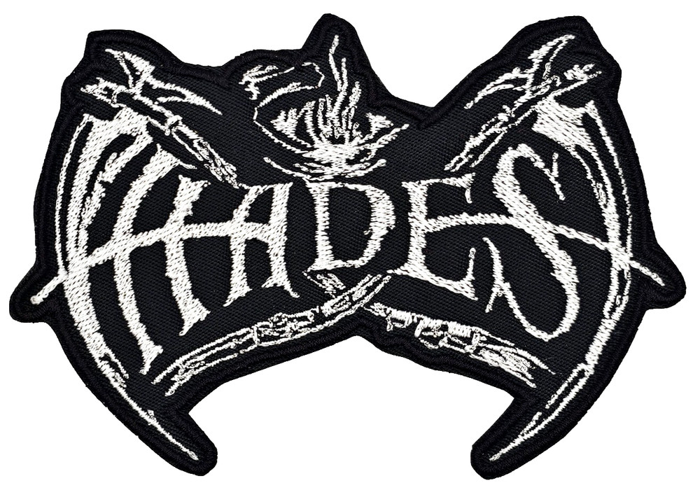 HADES WHITE LOGO (shaped border) EMBROIDERED PATCH