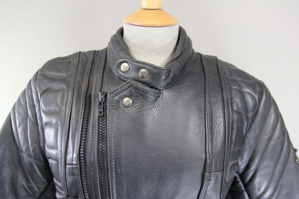 AKITO MERCURY PLUS CLASSIC BLACK LEATHER BIKER JACKET WITH BACK PROTECTOR 36-38"