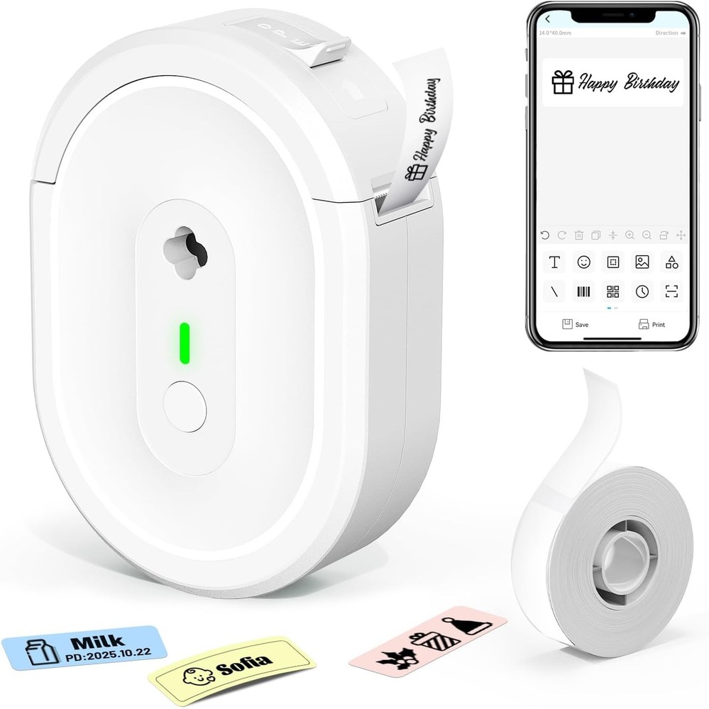 Label Maker Machine with Tape, Small Portable Bluetooth Label Printer, Handheld
